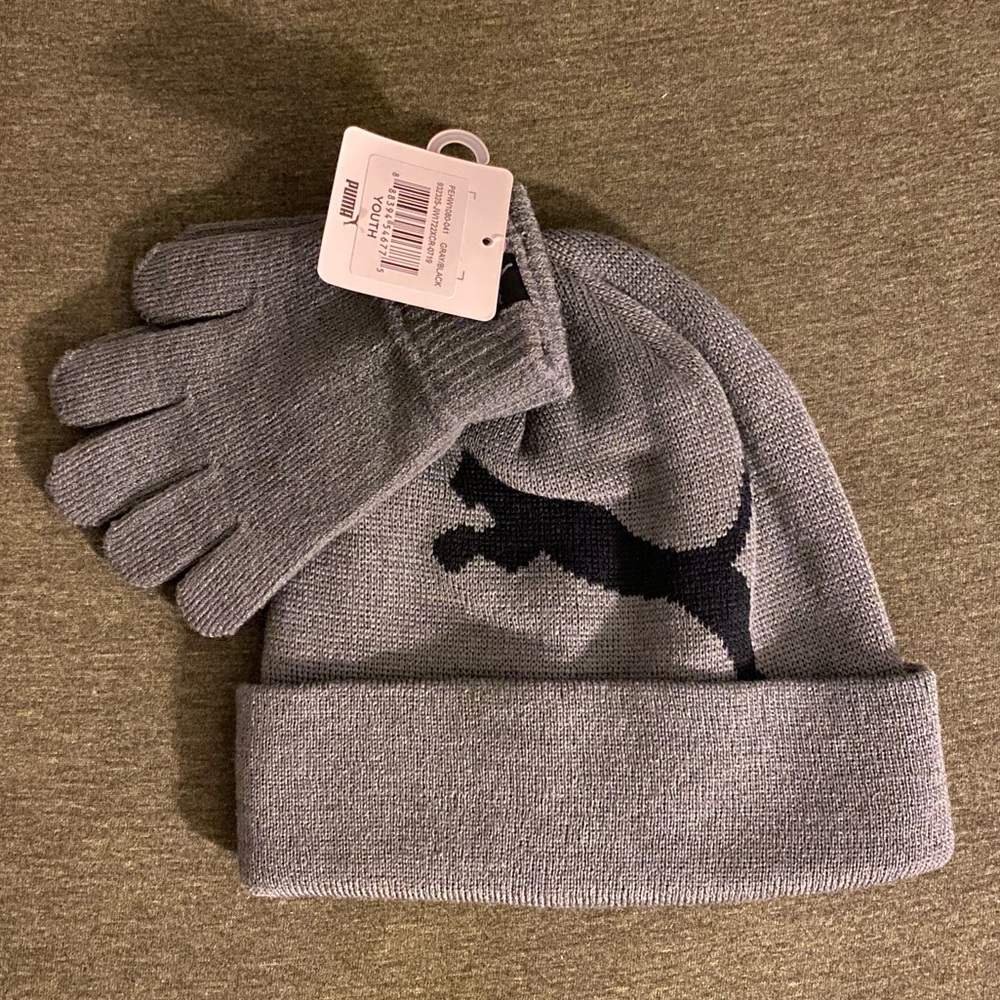 PUMA BIG BOYS BEANIE HAT AND GLOVE SET